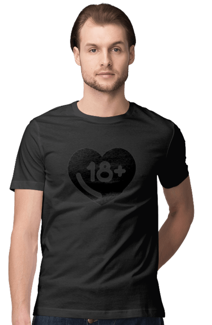 Футболка чоловіча з принтом "18+". 18+, запрет, секс, сердце, черное. 2070702