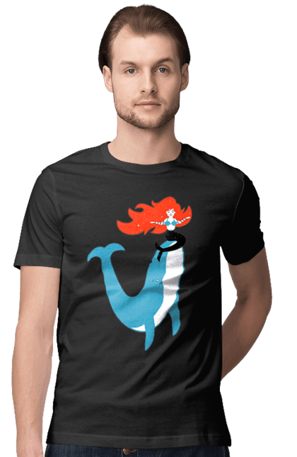 Футболка чоловіча з принтом "Русалка І Кит". Кит, море, русалка. 2070702