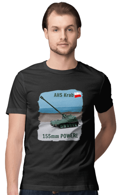 Футболка чоловіча з принтом "155mm Power! САУ Krab оливковий". Ahs krab, артилерія, гаубиця, краб, польща, сау. 2070702