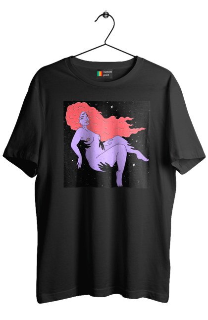 Футболка чоловіча з принтом "Фіолетова Дівчина В Чорній Дирі". Дівчина, лапають. 2070702