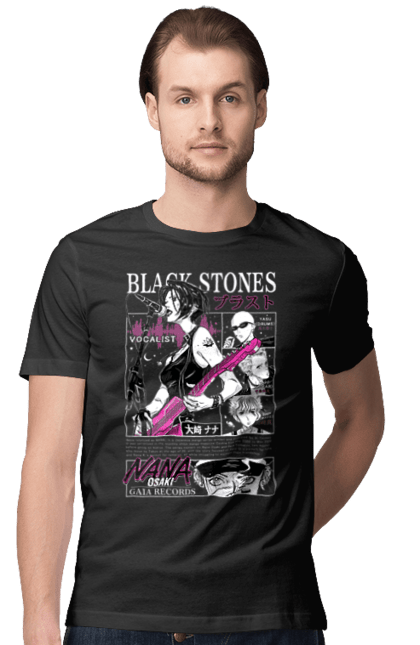 Men's t-shirt with prints Nana Nana Osaki. Anime, black stones, blast, manga, music, musical group, nana, nana osaki, singer. 2070702