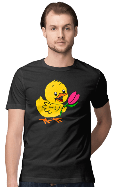 Футболка чоловіча з принтом "Курча З Тюльпаном". Курча, тюльпан. 2070702