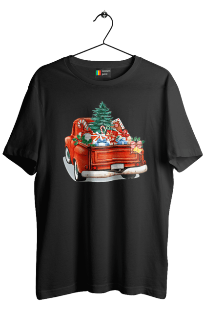 Футболка чоловіча з принтом "Авто з подарунками". Автомобіль, новий рік, подарунки, різдво, санта, ялинка. 2070702