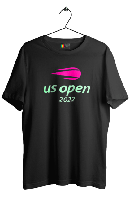 Футболка чоловіча з принтом "Тенісний турнір US Open 2022". Великий теніс, відкритий чемпіонат, гравці, грунт, м`яч, нью йорк, призовий фонд, ракетка, спонсор, турнір на ґрунті, турнірна сітка, хард, чемпіонат америки. CustomPrint.market