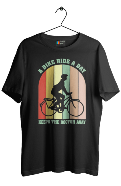Футболка чоловіча з принтом "Поїздка на велосипеді". Велопрогулянка, велосипед, здоровий спосіб життя, зож, поїздка на велосипеді. 2070702