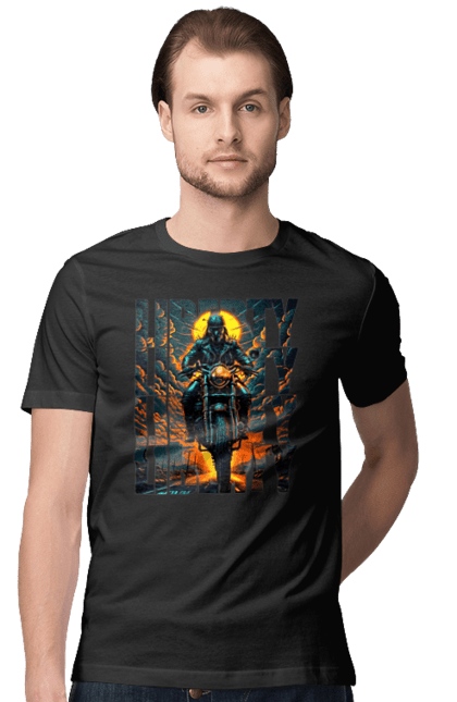 Футболка чоловіча з принтом "Байкер". Байкер, мотоцикліст, подорожі, свобода, туризм. 2070702