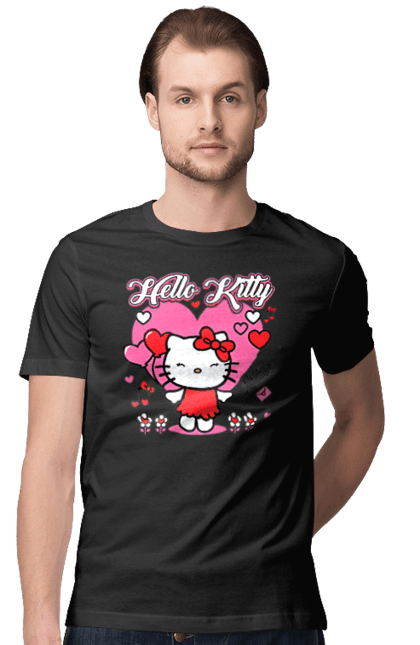 Футболка мужская с принтом Хелло Китти. Hello kitty, бренд, кот, котенок, персонаж, хелло китти. 2070702