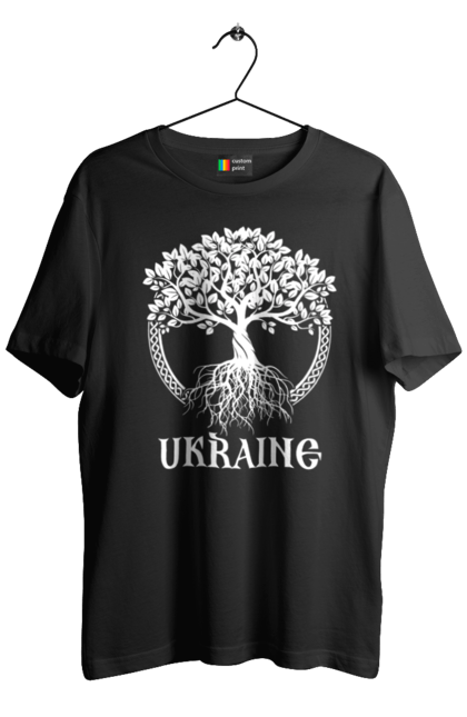 Футболка чоловіча з принтом "Дерево Україна". Дерево, дерево з корінням, дерево україна, зсу, патріотична, україна, українська. 2070702