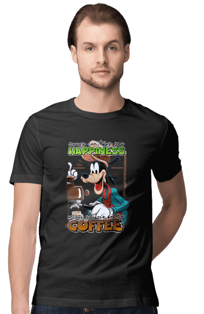 Men's t-shirt with prints Goofy Coffee. Animated series, cartoon, coffee, cup, disney, dog, goofy. 2070702