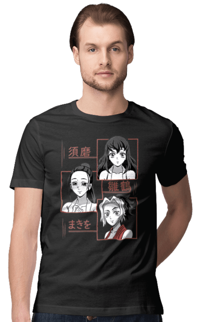 Men's t-shirt with prints Demon Slayer Hinatsuru, Makio and Suma. Demon slayer, hinatsuru, makio, suma, tengen. 2070702