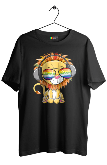 Футболка чоловіча з принтом "Левеня В Окулярах І Навушниках". Лев, левеня, навушники, окуляри. 2070702