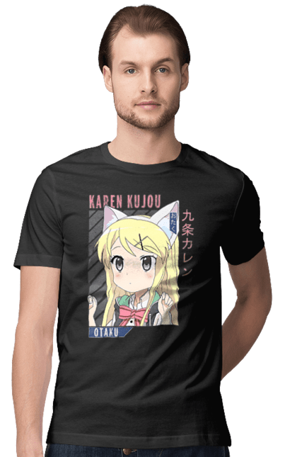 Men's t-shirt with prints Kiniro Mosaic Karen Kujo. Anime, gold mosaic, karen, karen kujo, kiniro mosaic, kinmoza, manga. 2070702