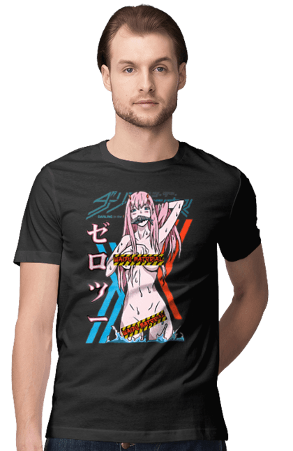 Футболка чоловіча з принтом "Коханий у Франксі Zero Two". Anime, manga, zero two, аніме, зеро ту, коханий у франксі, манга, милий у франксі, нуль два. 2070702