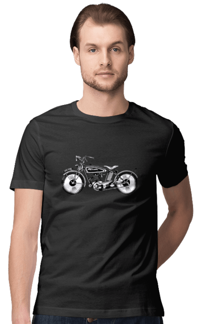 Футболка чоловіча з принтом "Мотоцикл Ретро". Мото, мотоцикл, ретро. 2070702