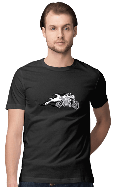 Футболка чоловіча з принтом "Мотоцикл Вогонь". Мото, мотоцикл, огонь. 2070702