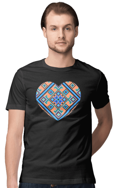 Футболка чоловіча з принтом "Серце вишивка". Вишиванка, вишивка, вишивка хрестиком, люблю україну, серце, символи україни, традиції україни, україна. 2070702