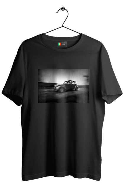 Футболка чоловіча з принтом "Ретро машина чб". Авто, ретро, ретро машина, чорно біла машина. 2070702