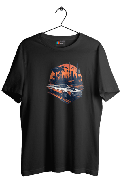 Футболка чоловіча з принтом "Гарне авто на закаті". Авто, закат, захід сонця, солнце, сонце. 2070702