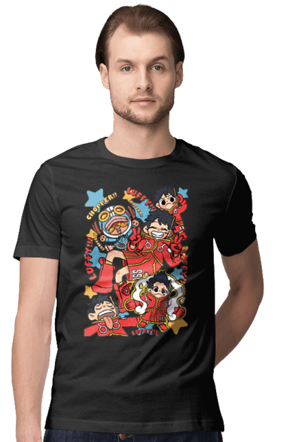 Men's t-shirt with prints One Piece Luffy. Anime, luffy, manga, monkey de luffy, one piece, pirates. 2070702