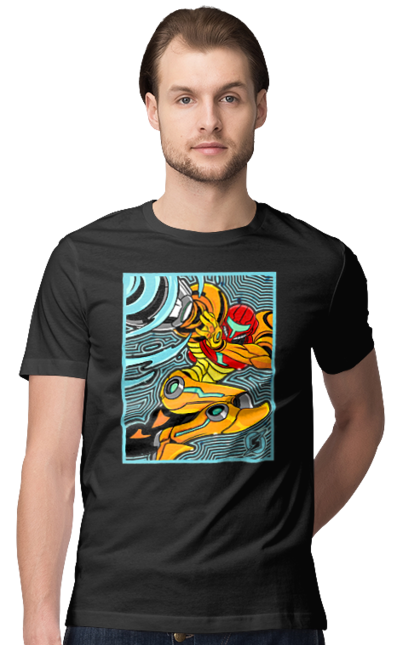 Men's t-shirt with prints Metroid Samus Aran. Game, head hunter, heroine, metroid, power suit, samus aran, video game. 2070702