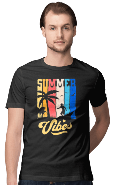 Футболка чоловіча з принтом "Пляжні літні флюїди". Відпочинок, відпустка, літо, море, пляж, серфінг, тропіки. 2070702