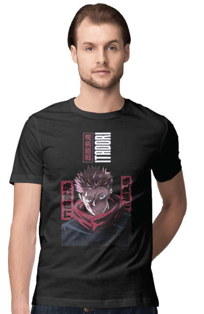 Футболка чоловіча з принтом "Магічна битва Ітадорі". Anime, jujutsu kaisen, manga, аніме, ітадорі, магічна битва, манга, містика, сукуна, темне фентезі. 2070702