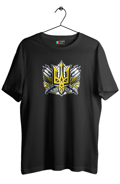 Футболка чоловіча з принтом "Символіка україни". Герб, патріотичні зображення, символіка, тризуб, україна. 2070702