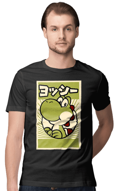 Men's t-shirt with prints Mario Yoshi. Character, dinosaur, games, mario, nintendo, super mario world, yoshi. 2070702