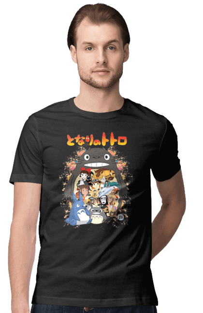 Men's t-shirt with prints Totoro. Adventures, anime, comedy drama, fantasy, film, my neighbor totoro, tv series. 2070702