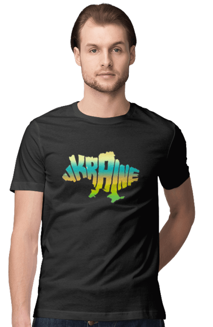 Футболка чоловіча з принтом "Україна силует кольоровий". Карта україни, люблю україну, силует україни, символ україни, україна, українська символіка. 2070702