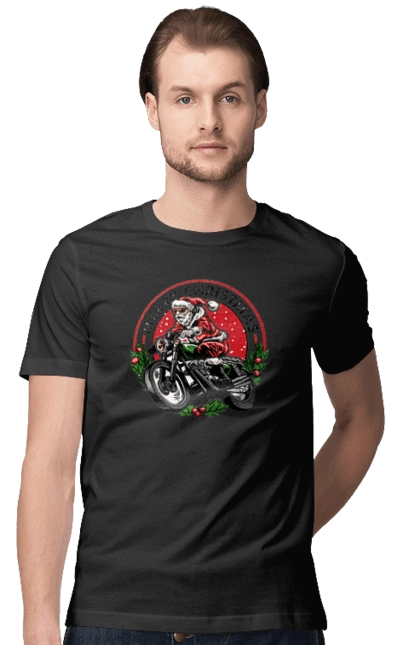 Merry Christmas, Santa Claus on a motorcycle