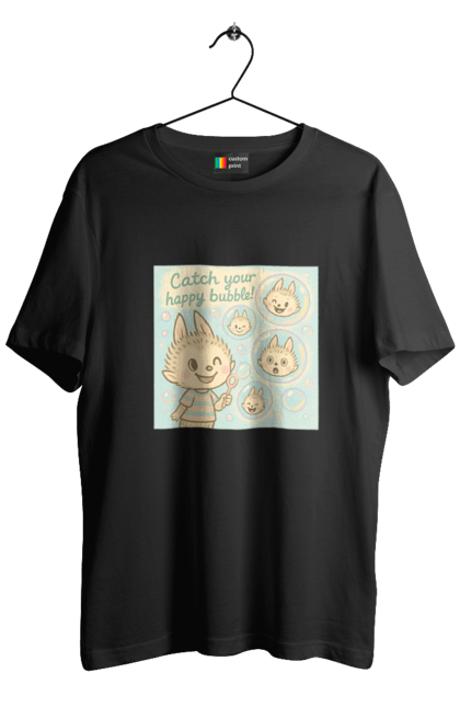 Футболка чоловіча з принтом "Лабубу". Бульбашки, грайливо, каваї, казково, лабубу, милаілюстрація, ніжнікольори, пастельнамистецтво, щасливі бульбашки. 2070702