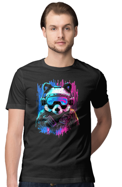 Футболка чоловіча з принтом "Панда в VR шолом". Віртуальна реальність, гік, панда, персонаж, шолом. 2070702