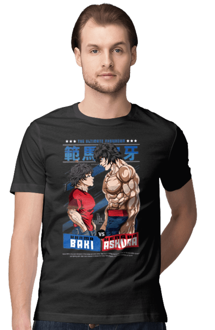 Men's t-shirt with prints Hanma Baki. Anime, baki fighter, hanma baki, manga, martial arts, tv series. 2070702