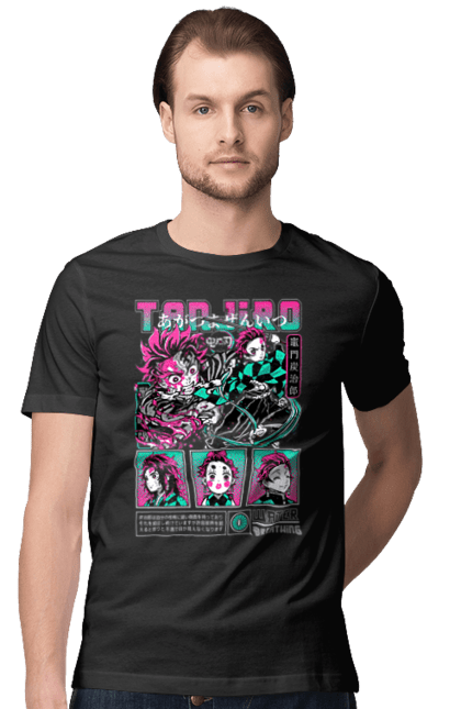 Men's t-shirt with prints Demon Slayer Tanjiro. Anime, demon slayer, kamado tanjiro, manga, tanjiro. 2070702