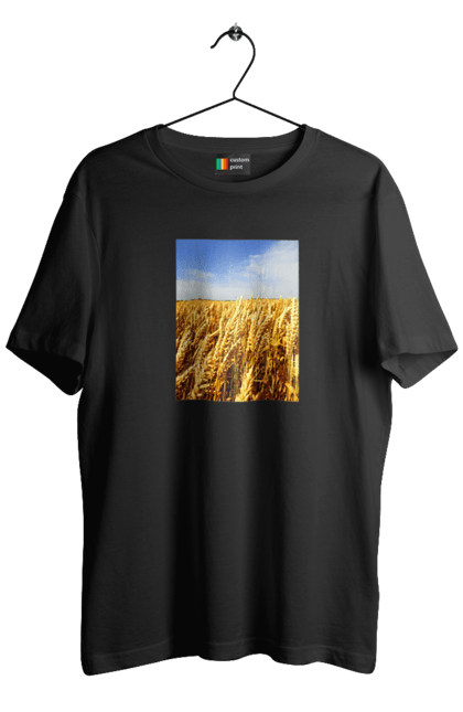 Футболка чоловіча з принтом "Україна". Голубизна, красота, небо, поле, природа, пшеница. 2070702