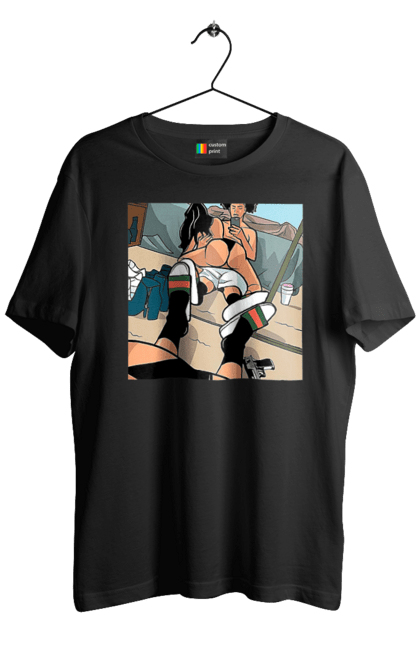 Футболка чоловіча з принтом "Голе Селфі У Дзеркалі". Жопа, зверху, селфі. 2070702