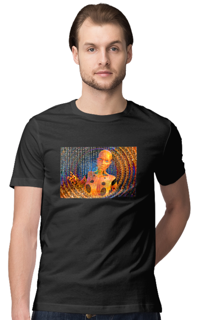 Футболка чоловіча з принтом "Штучний інтелект". Айті, айтішник, гик, жінка, знання, інженер, інтелект, кібер, кібернетика, кіборг, код, комп, комп`ютерник, кристал, машинне навчання, мікросхема, мозок, портрет, програміст, професіонал, професія, розробник, розум, хакер, чіп, штучний інтелект, штучний розум. 2070702