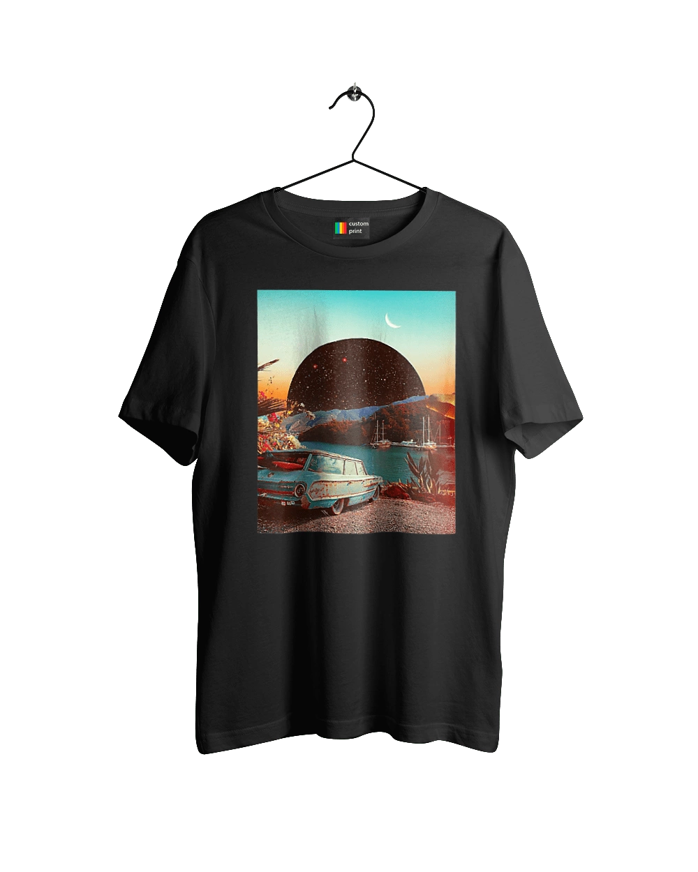 Картина, машина біля річки