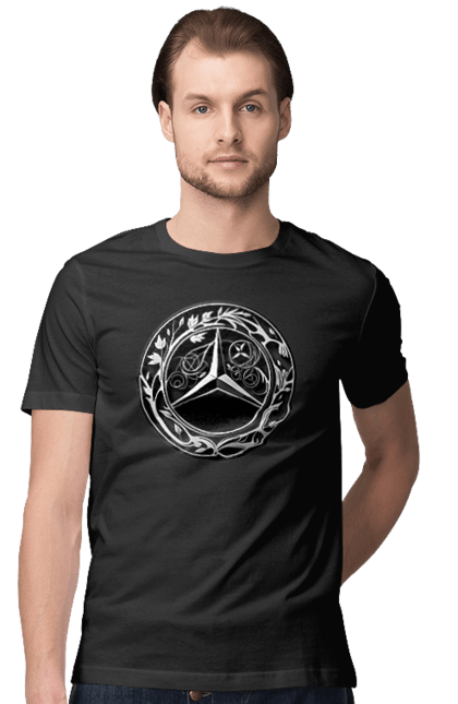 Футболка чоловіча з принтом "Mercedes Benz Лого Арт". Авто, автомобіль, логотип мерседес, машини, мерс, мерседес. 2070702