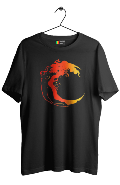 Футболка чоловіча з принтом "Дівчина місяць". Дівчина, зірки, космічне, космос, місяць. 2070702