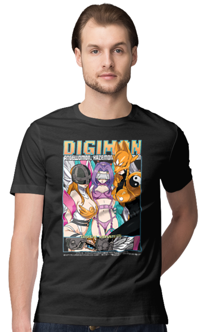 Men's t-shirt with prints Digimon. Bandai, digimon, digital monsters, media franchise, virtual pets. 2070702