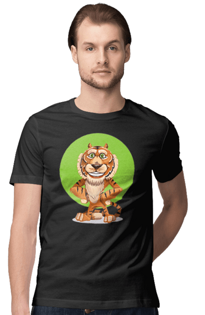 Футболка чоловіча з принтом "Гарний тигр". Велика кішка, великий кіт, дика природа, дикий, звір, погляд, портрет, природа, стилізація, тварина, тигр, хижак. CustomPrint.market