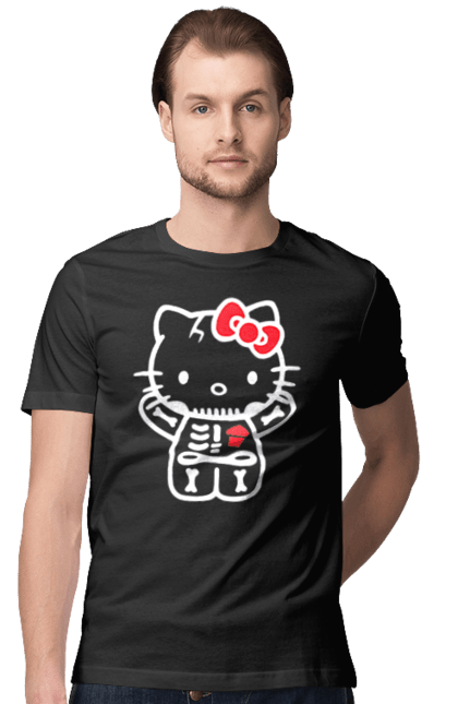 Men's t-shirt with prints Hello Kitty Halloween. Brand, character, halloween, hello kitty, kitten, kitty, skeleton, zombie. 2070702