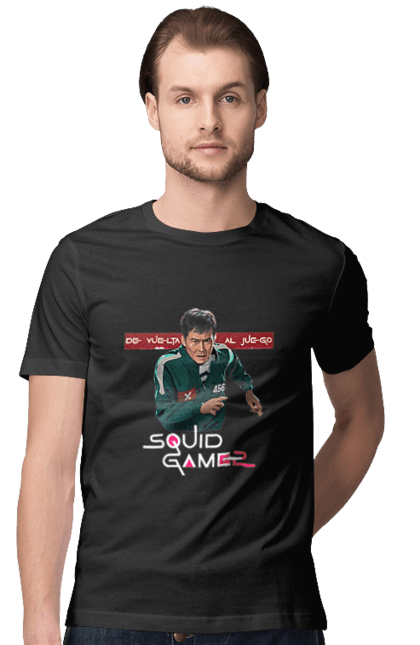 Men's t-shirt with prints Squid Game Seong Gi hun. 456, netflix, player 456, seong gi hun, seong gi-hun, squid game, tv series. 2070702