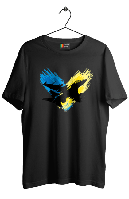 Футболка чоловіча з принтом "Літак F 16". З прапором, зсу, літак, літак f16, патріотична, прапор, ф16. 2070702