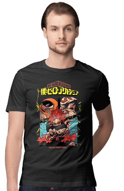 Men's t-shirt with prints My hero academy Eijiro Kirishima. Anime, eijiro kirishima, manga, my hero academy, red riot. 2070702