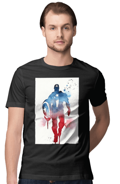 Футболка чоловіча з принтом "Captain America". Captain america, marvel, капітан америка, месники, фанатський принт. CustomPrint.market