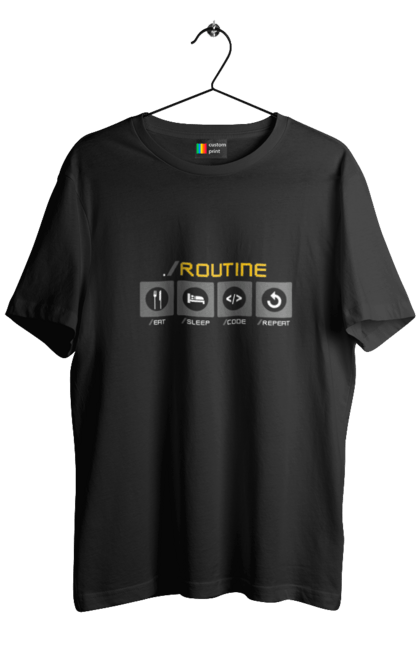 Футболка чоловіча з принтом "Рутина програміста". Ай ті, айтішник, код, програміст, хакер. 2070702