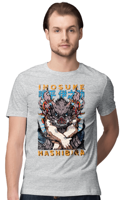 Men's t-shirt with prints Demon Slayer Inosuke. Anime, demon slayer, inosuke, inosuke hashibira, kimetsu no yaiba, manga. 2070702